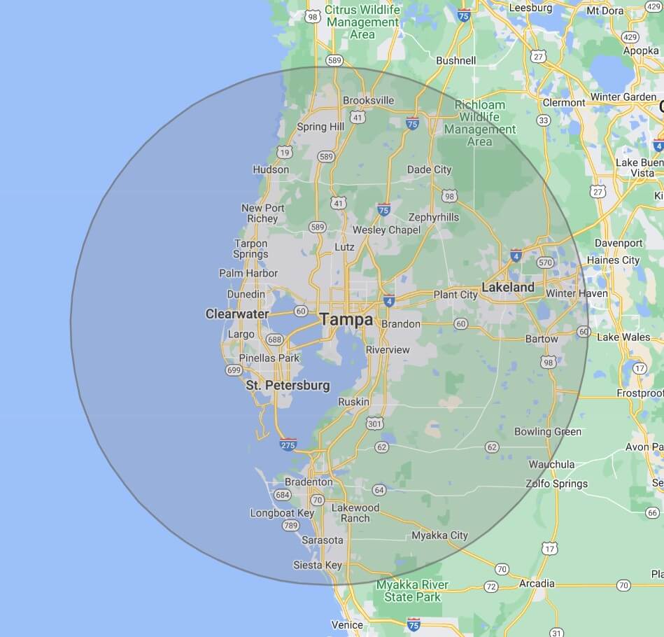 service area map Heaven Sent Construction Tampa